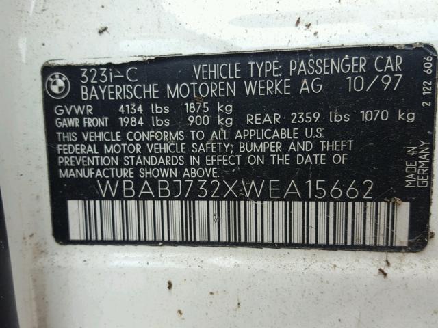 WBABJ732XWEA15662 - 1998 BMW 323 IC WHITE photo 10