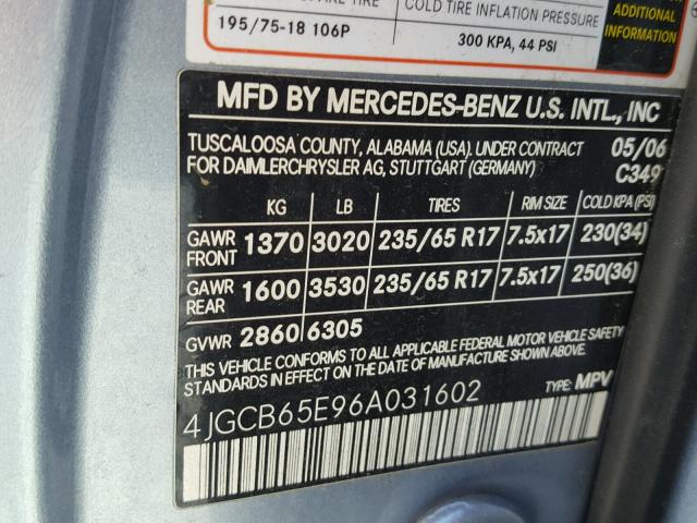 4JGCB65E96A031602 - 2006 MERCEDES-BENZ R 350 BLUE photo 10