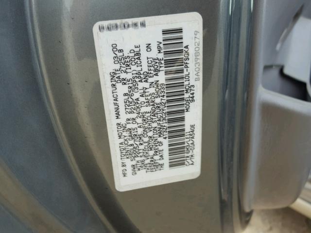 4T3ZF13C2YU274339 - 2000 TOYOTA SIENNA LE SILVER photo 10