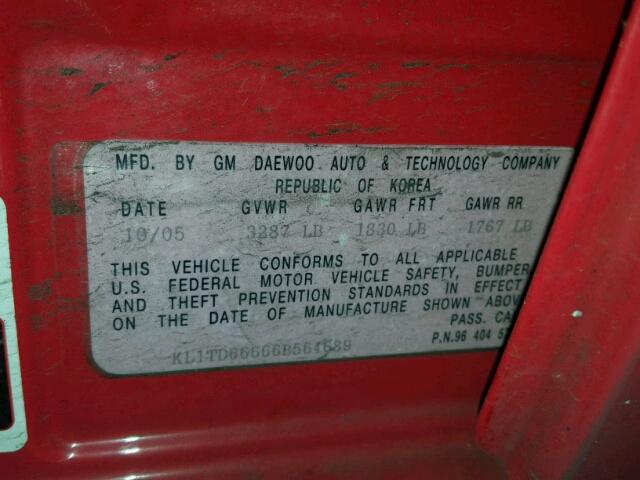 KL1TD66666B564689 - 2006 CHEVROLET AVEO BASE Qırmızı foto 10