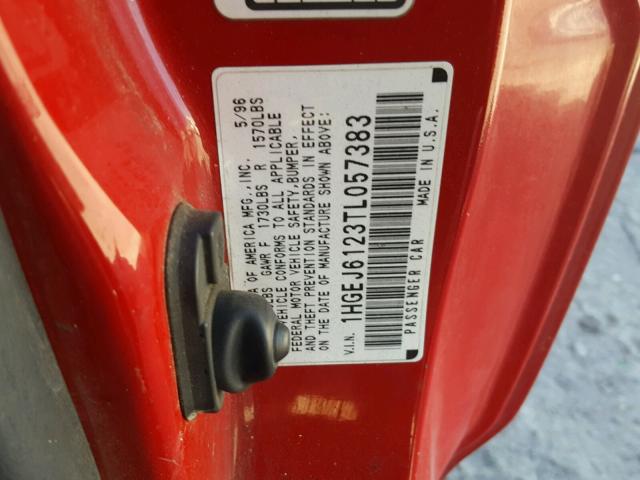 1HGEJ6123TL057383 - 1996 HONDA CIVIC DX RED photo 10