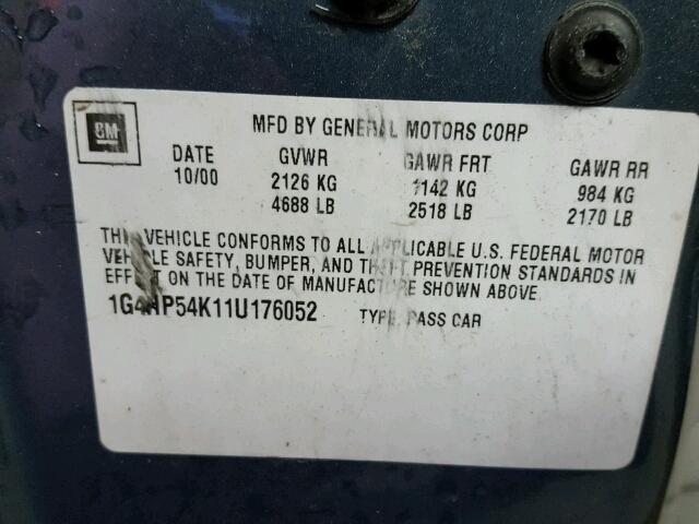 1G4HP54K11U176052 - 2001 BUICK LESABRE BLUE photo 10