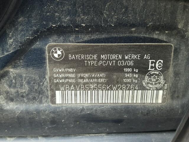 WBAVB53556KW28764 - 2006 BMW 323 I BLUE photo 10