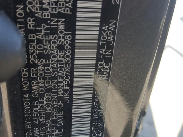 JTKJF5C7XE3069981 - 2014 TOYOTA SCION TC 灰色 照片 10