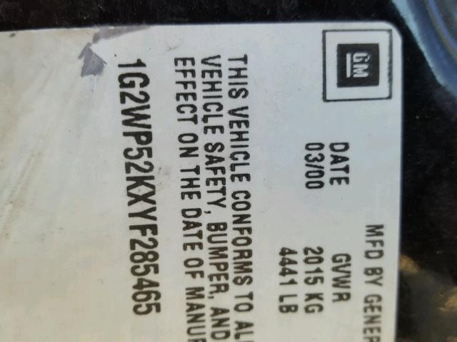 1G2WP52KXYF285465 - 2000 PONTIAC GRAND PRIX BLACK photo 10