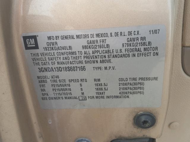 3GNDA13D18S607166 - 2008 CHEVROLET HHR LS Qəhvəyi foto 10