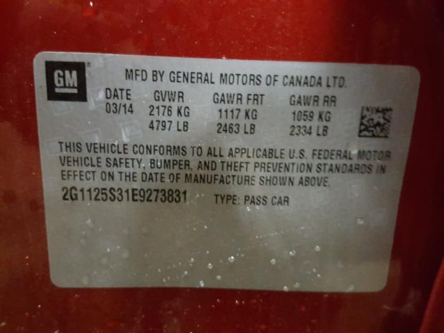 2G1125S31E9273831 - 2014 CHEVROLET IMPALA LT RED photo 10