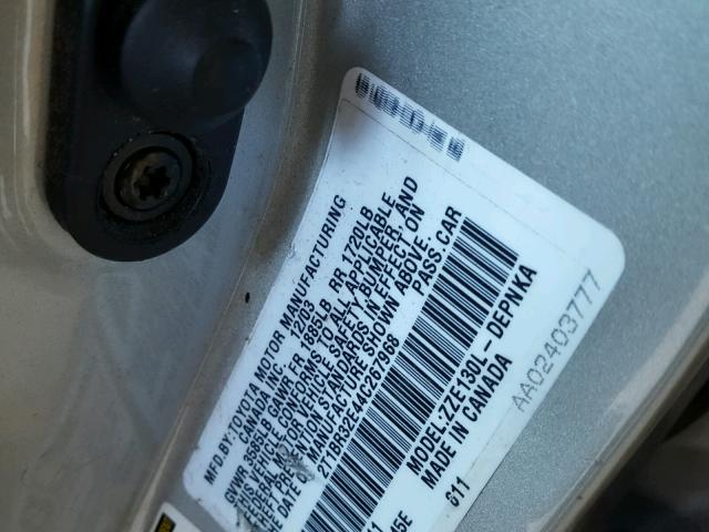 2T1BR32E44C267968 - 2004 TOYOTA COROLLA GRAY photo 10