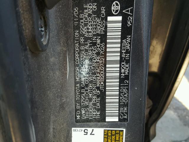 JTDKB20U273217026 - 2007 TOYOTA PRIUS CHARCOAL photo 10