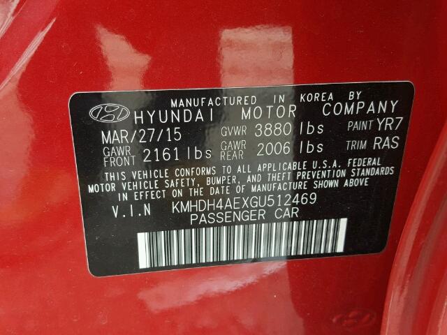 KMHDH4AEXGU512469 - 2016 HYUNDAI ELANTRA SE RED photo 10