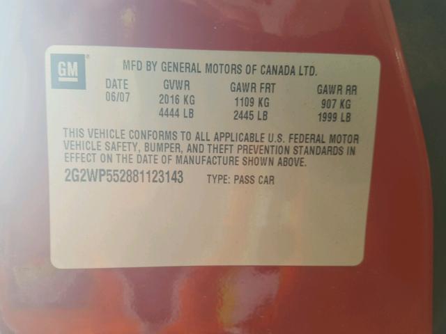 2G2WP552881123143 - 2008 PONTIAC GRAND PRIX RED photo 10