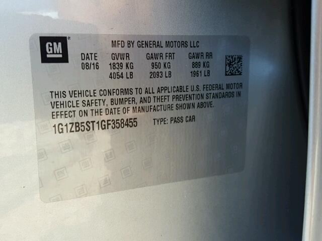 1G1ZB5ST1GF358455 - 2016 CHEVROLET MALIBU LS ვერცხლისფერი ფოტო 10