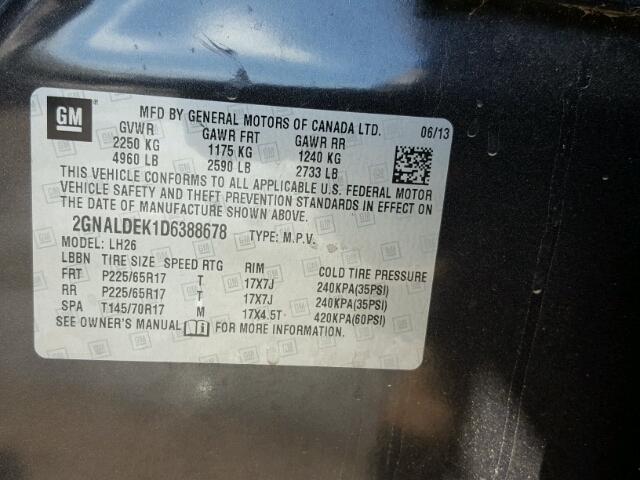 2GNALDEK1D6388678 - 2013 CHEVROLET EQUINOX GRAY photo 10