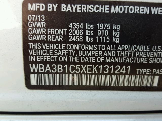 WBA3B1C5XEK131241 - 2014 BMW 320 I WHITE photo 10