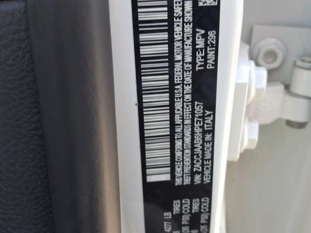 ZACCJAAB6HPE71057 - 2017 JEEP RENEGADE S თეთრი ფოტო 10