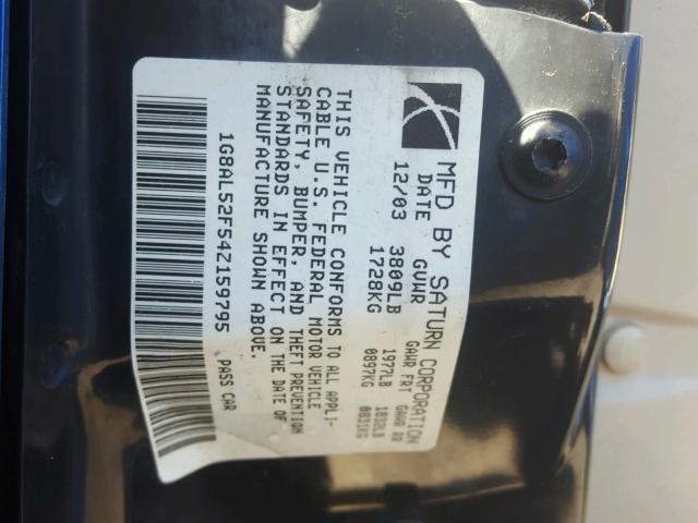 1G8AL52F54Z159795 - 2004 SATURN ION LEVEL BLUE photo 10