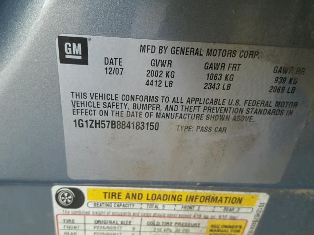 1G1ZH57B884183150 - 2008 CHEVROLET MALIBU 1LT BLUE photo 10