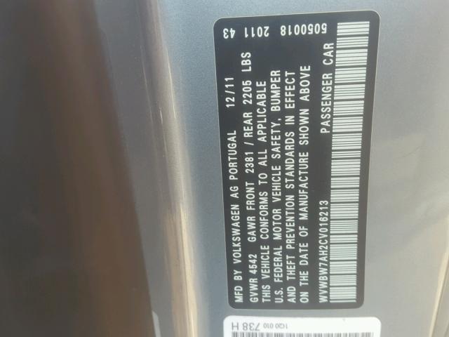 WVWBW7AH2CV016213 - 2012 VOLKSWAGEN EOS KOMFOR 蓝色 照片 10