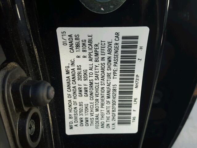 2HGFB2F90FH525815 - 2015 HONDA CIVIC EXL BLACK photo 10