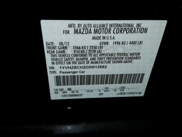 1YVHZ8CH2D5M13582 - 2013 MAZDA 6 GRAND TO BLACK photo 10