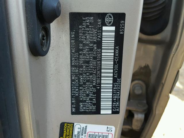 4T1BE32K15U610656 - 2005 TOYOTA CAMRY LE GOLD photo 10