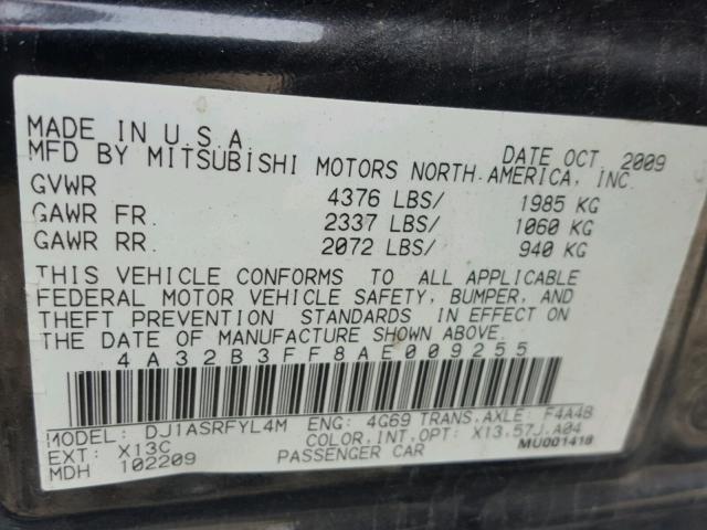 4A32B3FF8AE009255 - 2010 MITSUBISHI GALANT ES BLACK photo 10