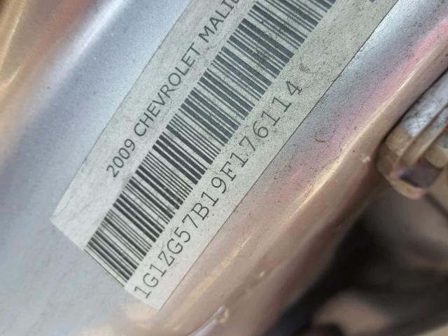 1G1ZG57B19F176114 - 2009 CHEVROLET MALIBU LS ნაცრისფერი ფოტო 10