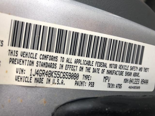 1J4GR48K55C659080 - 2005 JEEP GRAND CHER SILVER photo 10