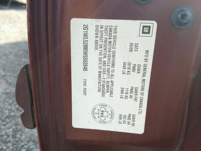 2G1WL52M6W9302849 - 1998 CHEVROLET LUMINA BAS მუქწითელი ფოტო 10