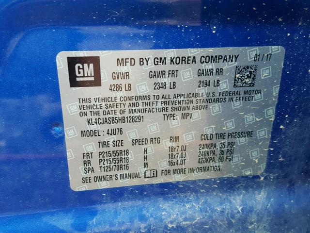 KL4CJASB5HB128291 - 2017 BUICK ENCORE PRE Blau Foto 10