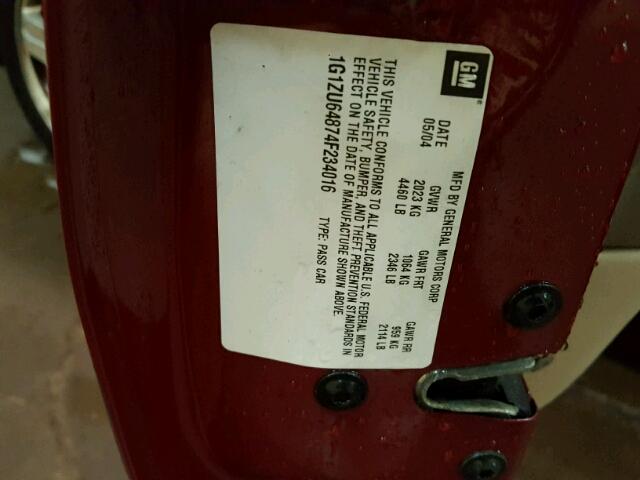 1G1ZU64874F234016 - 2004 CHEVROLET MALIBU MAX 勃艮第红 照片 10