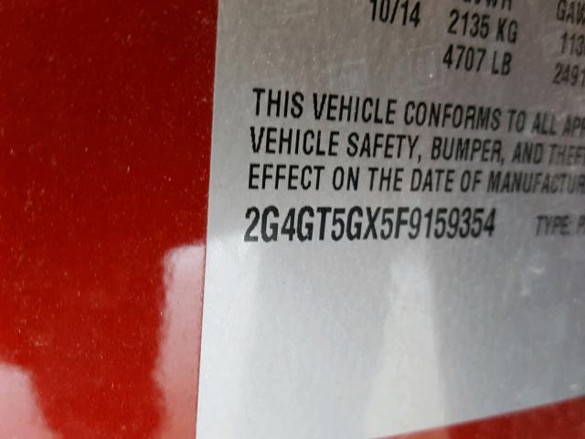 2G4GT5GX5F9159354 - 2015 BUICK REGAL GS 红色 照片 10