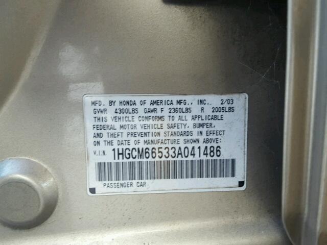 1HGCM66533A041486 - 2003 HONDA ACCORD EX GOLD photo 10