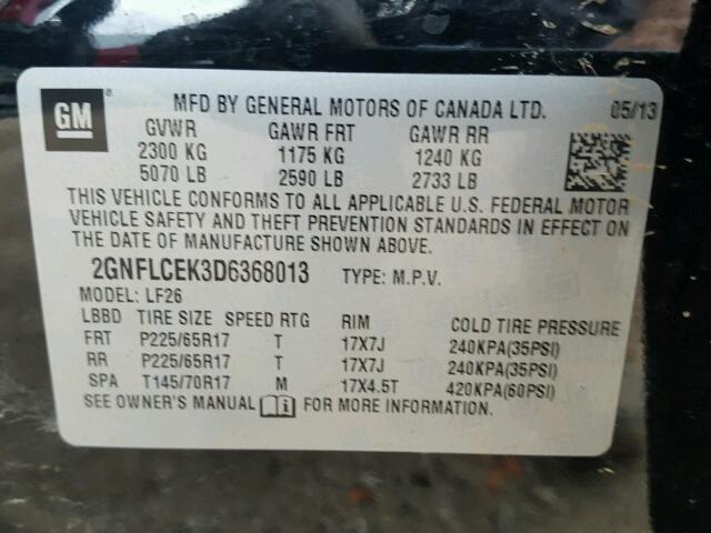 2GNFLCEK3D6368013 - 2013 CHEVROLET EQUINOX LS BLACK photo 10