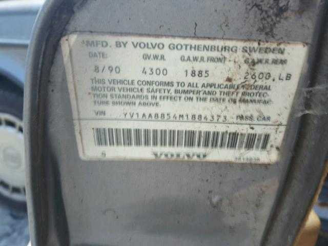 YV1AA8854M1884373 - 1991 VOLVO 240 BASE GRAY photo 10