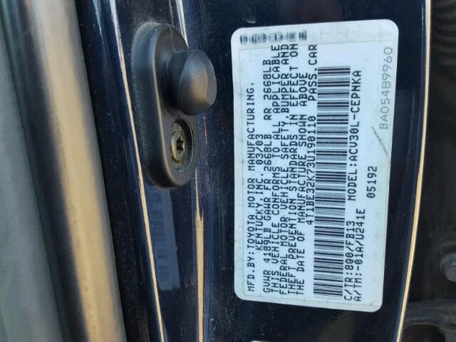 4T1BE32K73U190110 - 2003 TOYOTA CAMRY LE BLUE photo 10