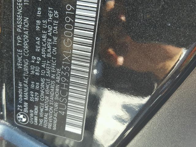 4USCH9331XLG00919 - 1999 BMW Z3 2.3 BLACK photo 10