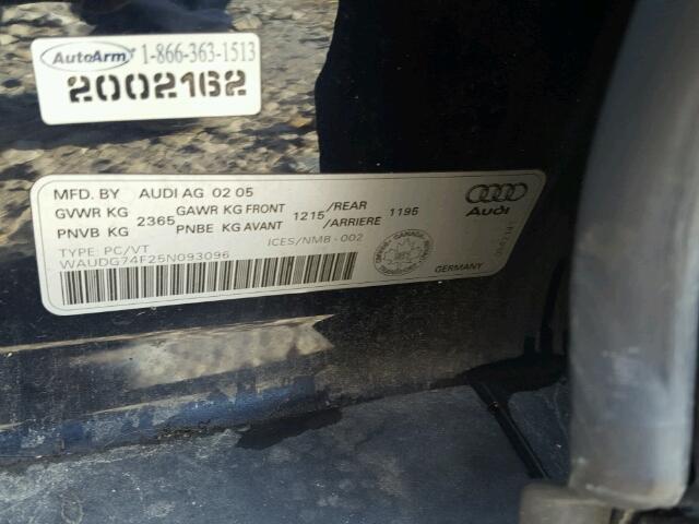 WAUDG74F25N093096 - 2005 AUDI A6 3.2 QUA BLUE photo 10