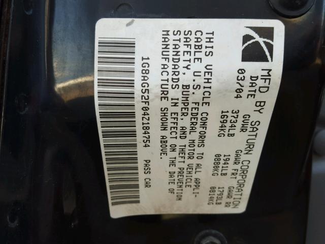 1G8AG52F04Z184754 - 2004 SATURN ION LEVEL RED photo 10