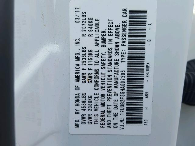 19UUB2F55HA007205 - 2017 ACURA TLX TECH WHITE photo 10