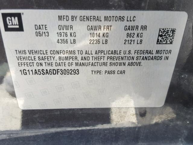 1G11A5SA6DF309293 - 2013 CHEVROLET MALIBU LS 石墨色 照片 10