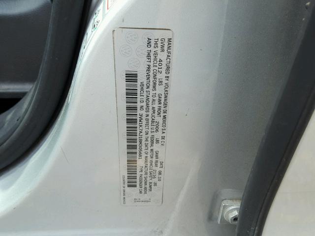 3VW1K7AJ1BM305681 - 2011 VOLKSWAGEN JETTA BASE 银色 照片 10