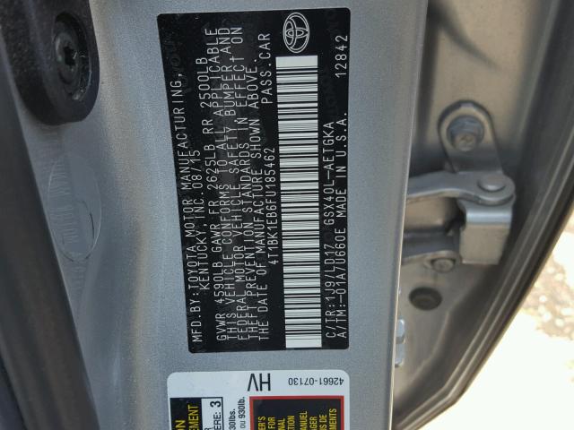 4T1BK1EB6FU185462 - 2015 TOYOTA AVALON XLE SILVER photo 10