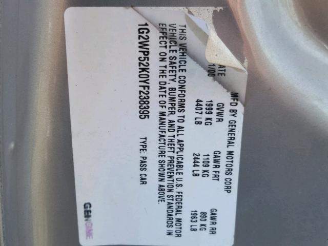 1G2WP52K0YF238395 - 2000 PONTIAC GRAND PRIX Boz foto 10