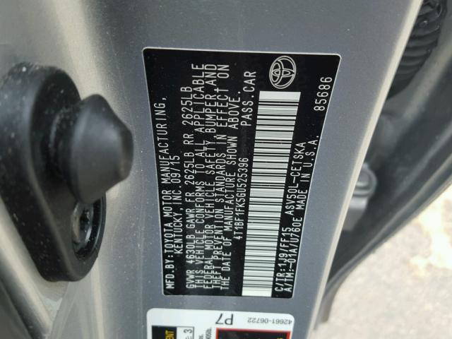 4T1BF1FK5GU525396 - 2016 TOYOTA CAMRY LE ვერცხლისფერი ფოტო 10