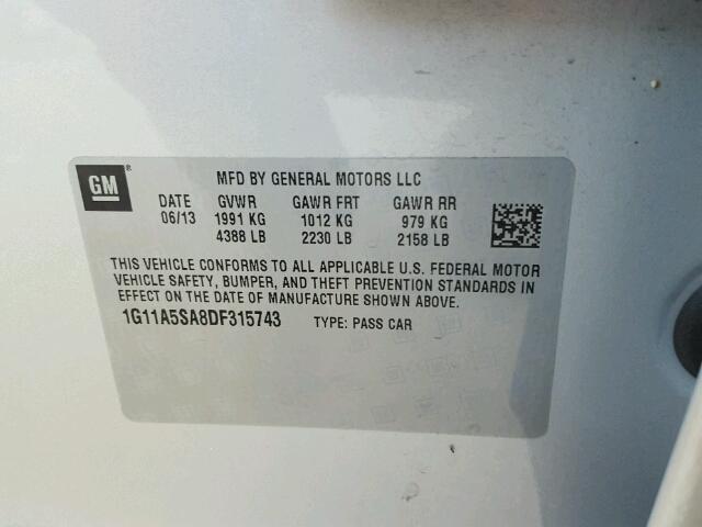 1G11A5SA8DF315743 - 2013 CHEVROLET MALIBU LS 灰色 照片 10