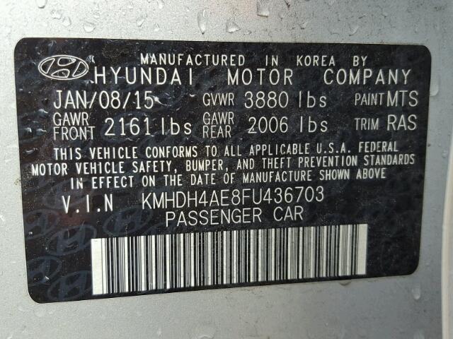 KMHDH4AE8FU436703 - 2015 HYUNDAI ELANTRA SE BLUE photo 10