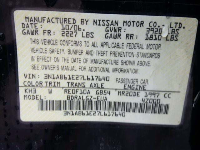 3N1AB61E27L617640 - 2007 NISSAN SENTRA 2.0 BLACK photo 10