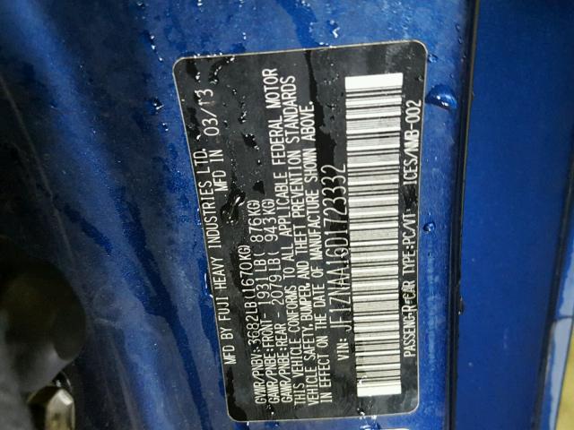 JF1ZNAA16D1723332 - 2013 TOYOTA SCION FR-S ლურჯი ფოტო 10