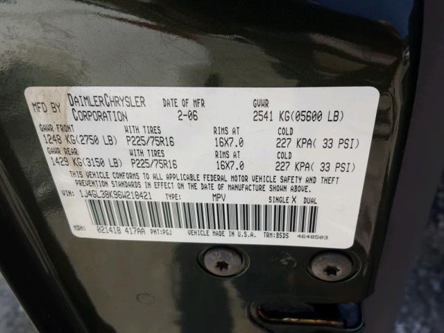 1J4GL38K96W218421 - 2006 JEEP LIBERTY RE GREEN photo 10